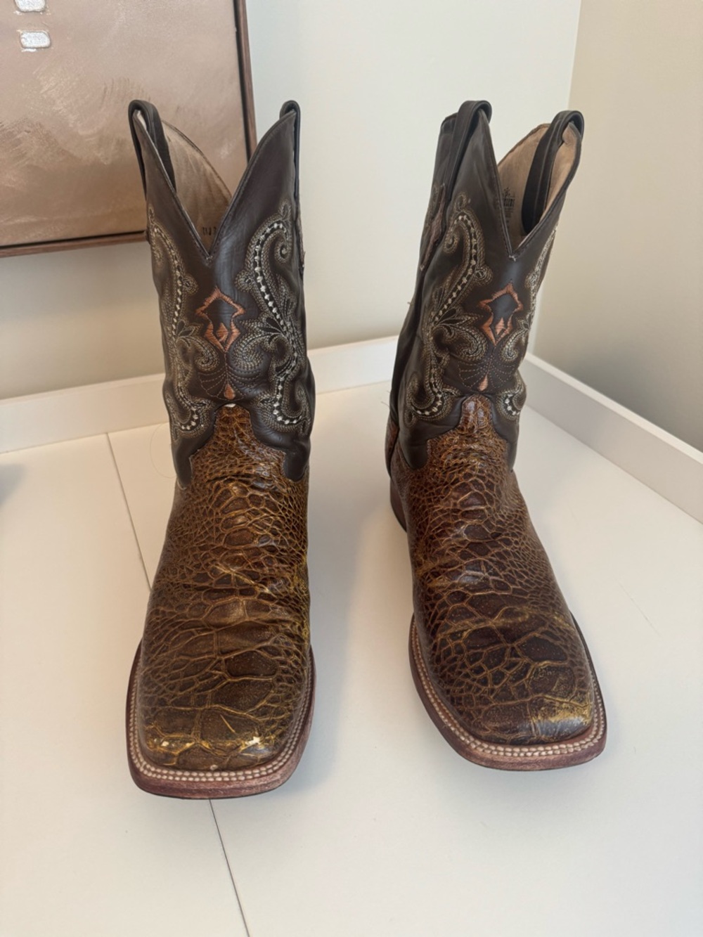 Men’s Brown Croc-Print Leather Western Boots